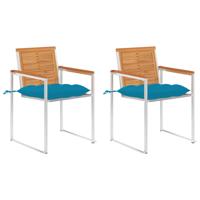 Tuinstoelen 2 st met kussens massief acaciahout en staal