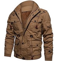 Voor heren Winterjack Winterjas Werkjas Straat Causaal Houd Warm Vintagestijl Herfst Winter Effen Kleur Katoen Leger groen Zwart khaki Jacks Lightinthebox