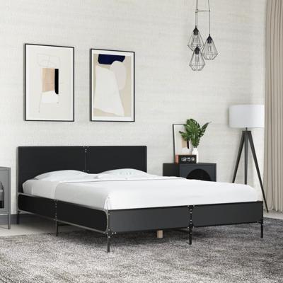 Bedframe bewerkt hout metaal zwart 135x190 cm