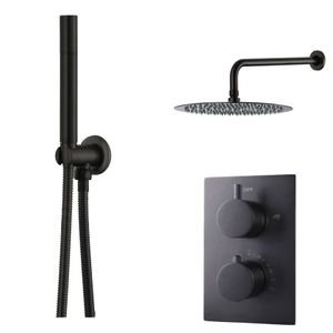 Regendouche set SaniClear Nero | Inbouw | Thermostaatkraan | 2-weg | Rond | Zwart mat