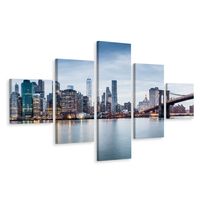 Schilderij - Panorama New York City Skyline, NYC, 5 luik, Premium print - thumbnail