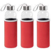 6x Stuks glazen waterfles/drinkfles met rode softshell bescherm hoes 520 ml - thumbnail