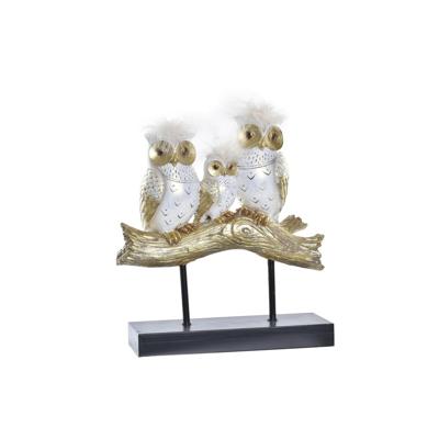 Decoratieve figuren DKD Home Decor Koffer 24 x 9 x 26 cm Uilen Zwart Gouden Wit