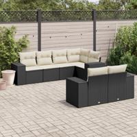 7-delige Loungeset met kussens poly rattan zwart