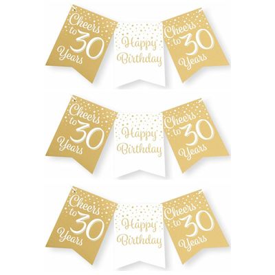 Verjaardag Vlaggenlijn 30 jaar - 3x - binnen - karton - wit/goud - 600 cm Verjaardag Vlaggenlijn 30 jaar - 3x - binnen - karton - wit/goud - 600 cm