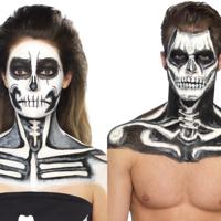 Schmink set Skelet - zwart/wit - make-up - inclusief 2x spons - halloween - carnaval