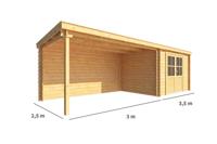 Blokhut met overkapping Els 650 cm bij 250 cm diep Lessenaarsdak - Warentuin collection