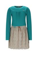 NoNo winter combo jurk meisjes - zand - Morly - rib jersey top + plisse, AOP rok