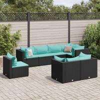 8-delige Loungeset met kussens poly rattan zwart