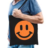 Cadeau tas voor heren - glitter Smile Emoticon - zwart - katoen - 42 x 38 cm - Vaderdag - verjaardag