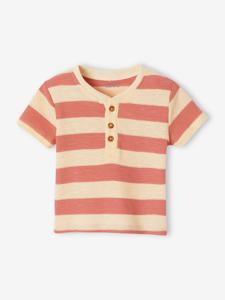 T-shirt met strepen voor baby's in honingraat gebreid terracottategel