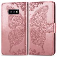 Butterfly Love bloemen reliëf horizontale Flip lederen case voor Galaxy S10e met houder & kaartsleuven & portemonnee & Lanyard (Rose goud)