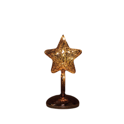 Ster op stam glas led op batterij met timer h19 cm mercury bruin - Annas collection