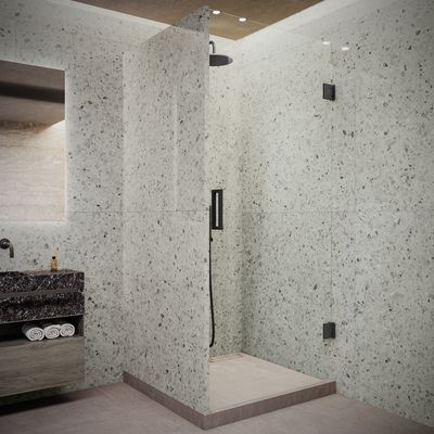 Saniclear Modern profielloze douchedeur 90x200 met zwarte scharnieren Saniclear Modern profielloze douchedeur 90x200 met zwarte scharnieren