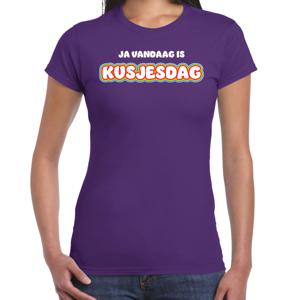 Verkleed T-shirt voor dames - kusjesdag - paars - carnaval - foute party