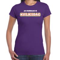 Verkleed T-shirt voor dames - kusjesdag - paars - carnaval - foute party - thumbnail