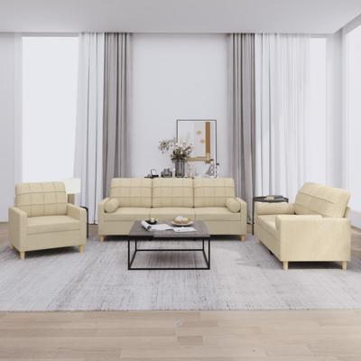3-delige Loungeset met kussens stof crèmekleurig