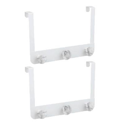 2x stuks badkamerdeur/kastdeur kapstokken wit met 3 marmerlook haken 30 cm