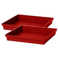 2x stuks bloempot kunststof onderschalen Toscane rood vierkant L27 x B27 x H4 cm