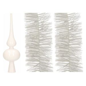 Witte kerstversiering/kerstdecoratie set piek en 2 folie slingers 270 cm   -