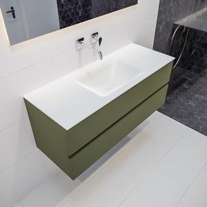 Mondiaz Vica Cloud badmeubel groen mat 120 cm 2 lades solid surface enkele spoelbak midden zonder kraangat