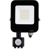 LED Bouwlamp met Bewegingssensor - 20W Schijnwerper - 4000K IP65 - Zwart