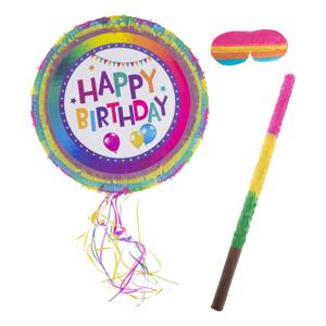 Verjaardag Pinata Happy Birthday - 50 x 50 cm - papier - set met stok en masker