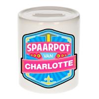 Kinder spaarpot met naam - Charlotte - keramiek - met dop - wit - Sparen - Spaargeld van Charlotte