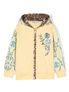 Roberto Cavalli Junior hoodie zippé à imprimé graphique - Jaune