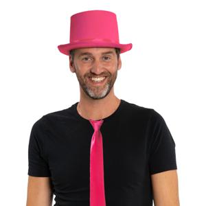 Carnaval verkleedset hoed en stropdas - roze - volwassenen/unisex - feestkleding accessoires