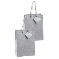 Set van 4x stuks luxe papieren giftbags/cadeau tasjes zilver met glitters 17 x 23 x 9 cm   - - thumbnail