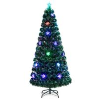 Kerstboom LED 90/120/150/180 cm Kunstkerstboom met Glasvezel Kleurwisselaar LED Verlichting en Sneeuwvlokken Groen