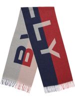 Bally logo-jacquard two-tone fringed scarf - Bleu