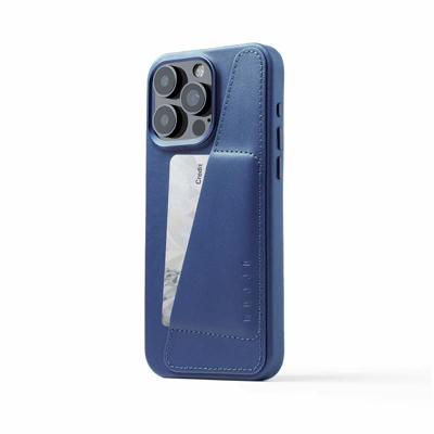 Mujjo Leather Wallet Case iPhone 15 Pro Max blauw