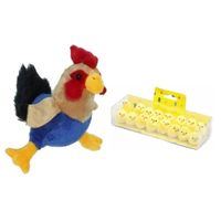 Pluche kippen/hanen knuffel van 20 cm met 16x stuks mini kuikentjes 3,5 cm - Feestdecoratievoorwerp - thumbnail