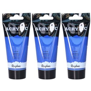 Acrylverf/hobbyverf op waterbasis - 3x - kobalt blauw - 75 ml - Schilderen/knutselen