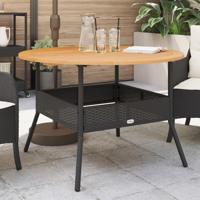 Tuintafel met acaciahouten blad Ø110x71 cm poly rattan zwart - thumbnail