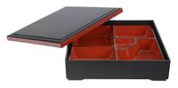 Zwart/Rode Bento Box - Lacquerware - 25.5 x 25.5cm - thumbnail