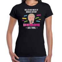 Apres ski t-shirt voor dames - meer of minder Anton - zwart - wintersport - Wilders - politiek