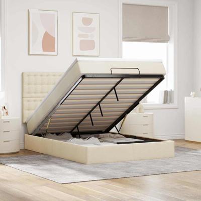 Ottoman bed met matras en LED's 140x200cm stof crèmekleurig