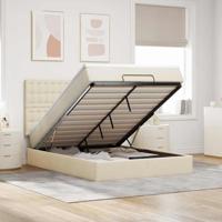 Ottoman bed met matras en LED's 140x200cm stof crèmekleurig
