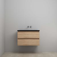 On-Line Onderkast - 80 cm - Voorgemonteerd - Ladestructuur - Acryl Wastafel - zonder Kraangat - Eiken