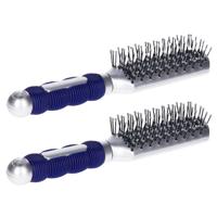 Haarborstel Hairmaster - 2x - zilver met blauw handvat - 23 x 5 cm - kunststof - heren/dames/kindere