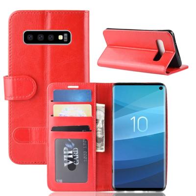 R64 textuur één fold horizontale Flip lederen case voor Galaxy S10 met houder & kaartsleuven & portemonnee (rood)