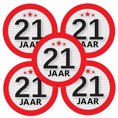 21 jaar leeftijd sticker - 5x - rond - Dia 9 cm - 21 jaar verjaardag - jubileum - leeftijd versierin