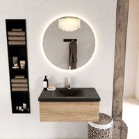 MONDIAZ BUKLA 80cm badmeubel modulair kleur Washed Oak met 1 lade. Wastafel CLOUD midden 1 kraangat kleur Urban. - thumbnail