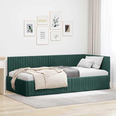 Hoekbedframe met hoofdeinde Donkergroen 100 x 200 cm Fluweel
