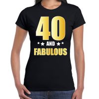 40 and fabulous verjaardag cadeau t-shirt / shirt goud 40 jaar zwart voor dames - thumbnail