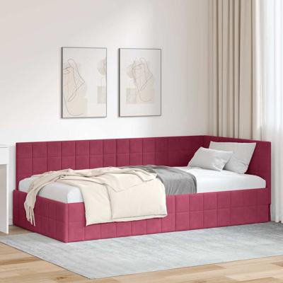 Hoekbedframe met hoofdeinde Wijnrood 90 x 200 cm Fluweel