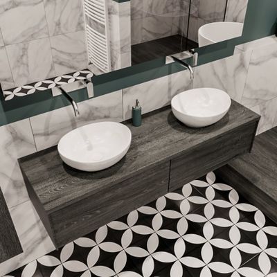 Mondiaz Lush Barco badmeubel eiken Dark brown 150 cm 2 lades mdf 2 waskommen beide zijden zonder kraangat